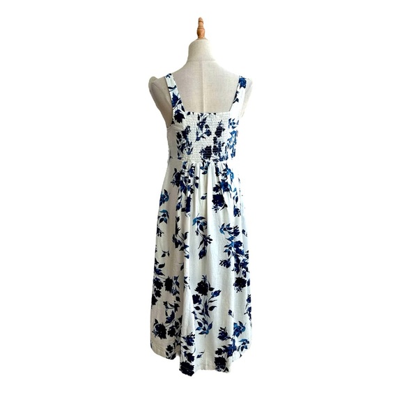 Blue and White Floral Fit & Flare Linen Blend Midi Dress Size Small Petite New - Picture 7 of 11